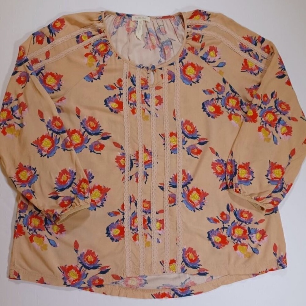 Matilda Jane Friends Forever Kaia Peasant Floral Lace Tan Blouse Women’s Medium